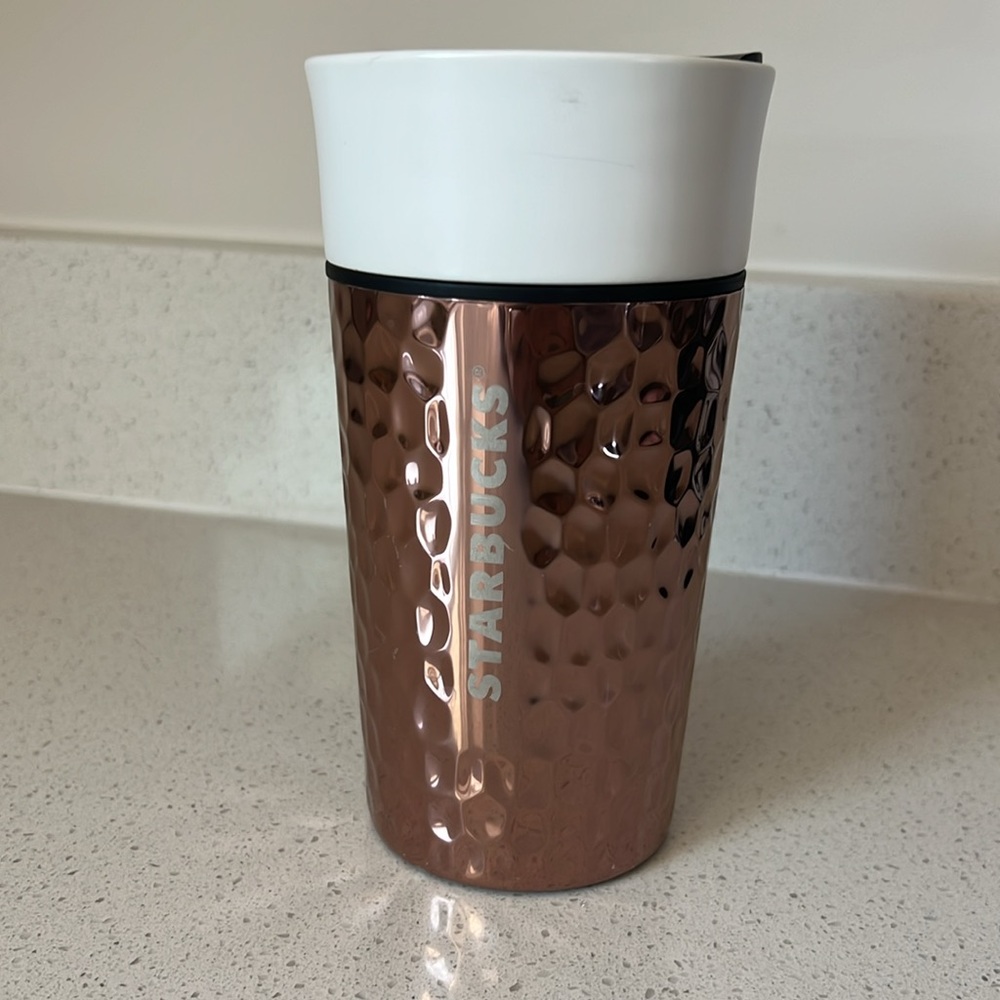 Starbucks Ceramic Rose Gold Copper Hammered Tumbler Mug Cup 12 oz.